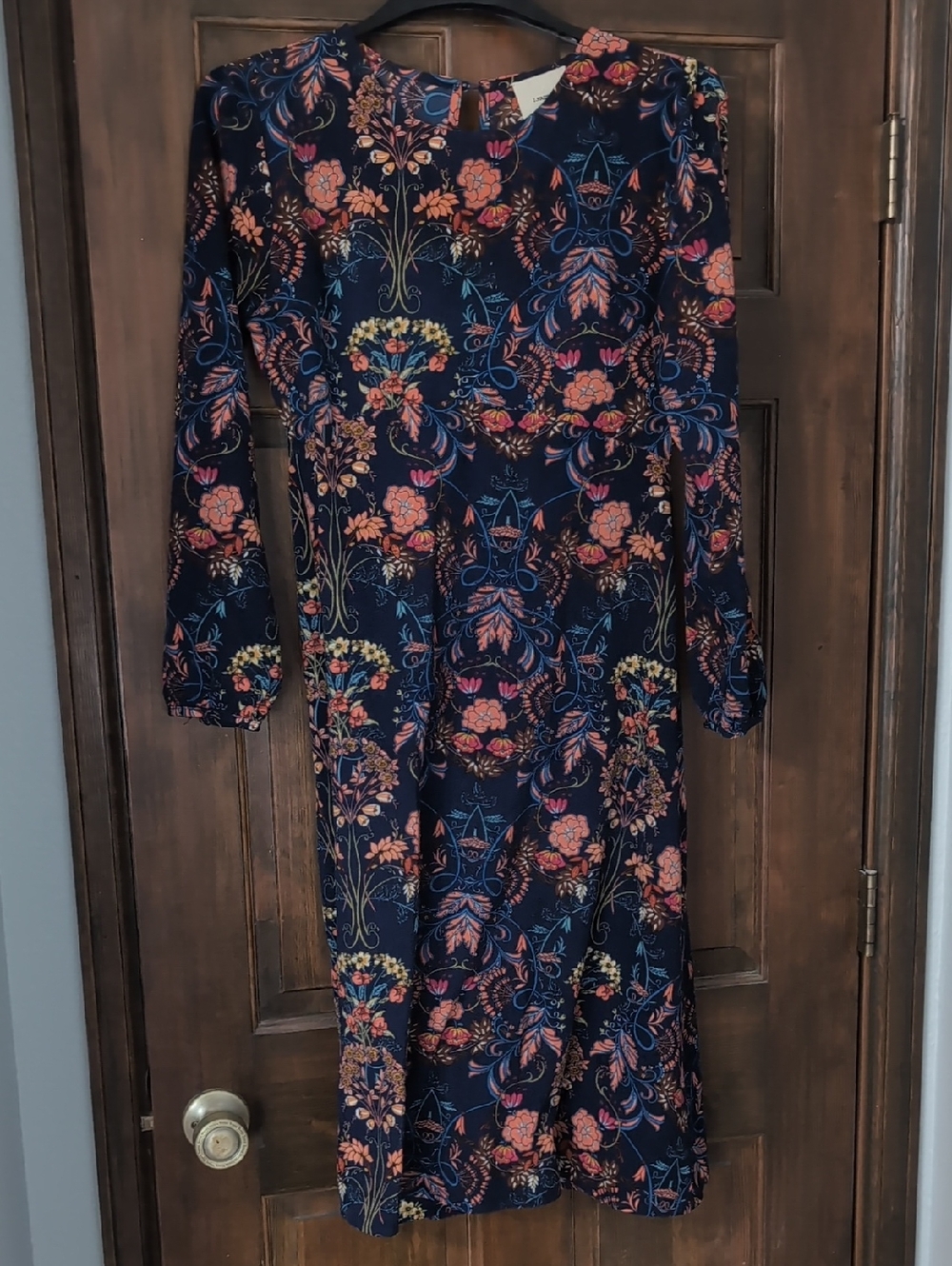 Lulu's Garden Splendor Navy Midi Dress with Coral Floral Print - Picture 2 of 3